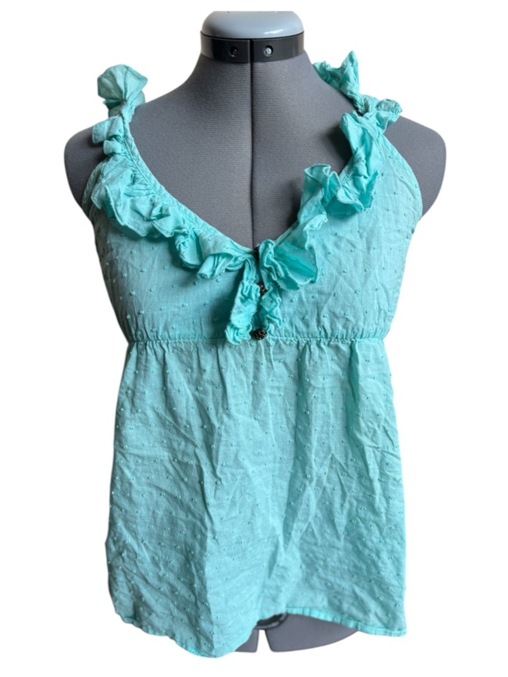 Go Girl Aqua Ruffle Tank Top Cotton Babydoll Swiss Dot Y2K Boho Summer Coastal
